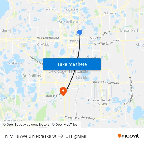 N Mills Ave & Nebraska St to UTI @MMI map