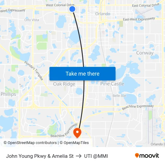 John Young Pkwy & Amelia St to UTI @MMI map