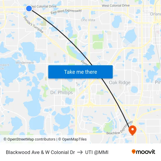 Blackwood Ave & W Colonial Dr to UTI @MMI map