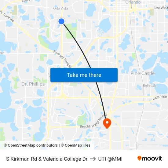 S Kirkman Rd & Valencia College Dr to UTI @MMI map