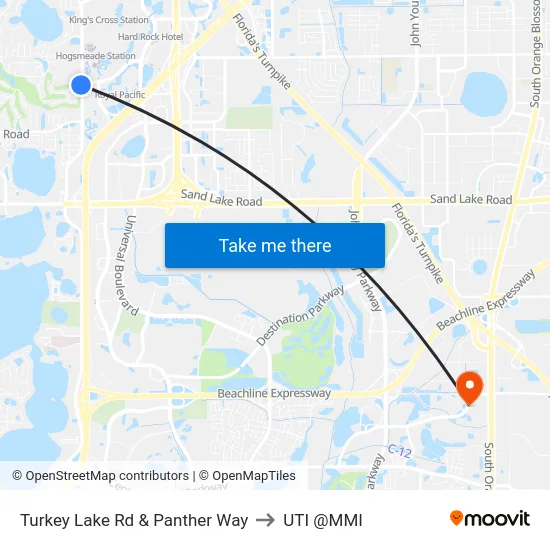 Turkey Lake Rd & Panther Way to UTI @MMI map