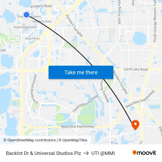 Backlot Dr & Universal Studios Plz to UTI @MMI map