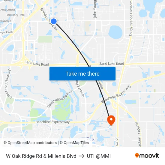 W Oak Ridge Rd & Millenia Blvd to UTI @MMI map