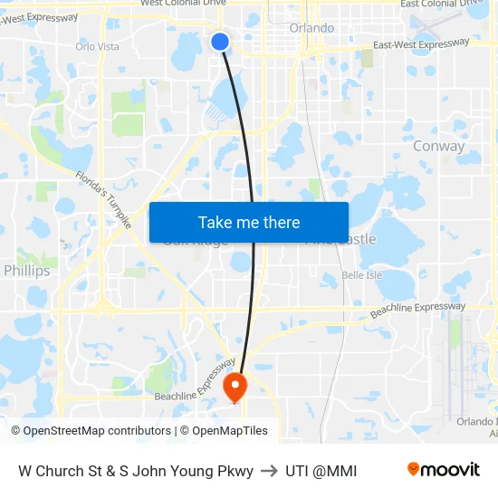 W Church St & S John Young Pkwy to UTI @MMI map
