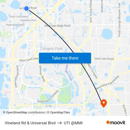 Vineland Rd & Universal Blvd to UTI @MMI map