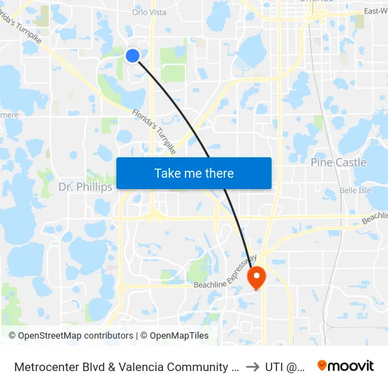 Metrocenter Blvd & Valencia Community College Dr to UTI @MMI map