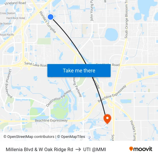 Millenia Blvd & W Oak Ridge Rd to UTI @MMI map