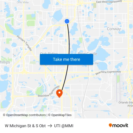 W Michigan St & S Orange Blossom Trl to UTI @MMI map