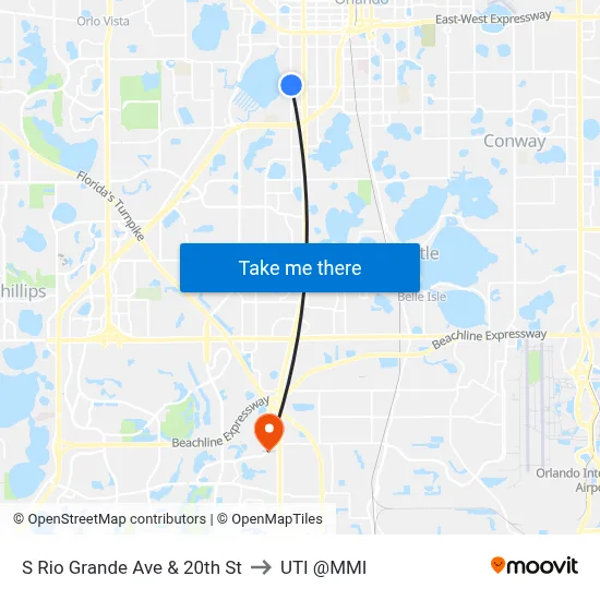 S Rio Grande Ave & 20th St to UTI @MMI map