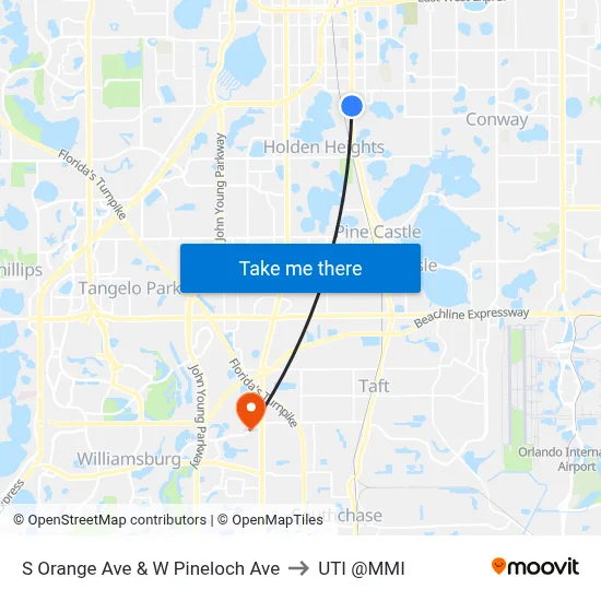 S Orange Ave & W Pineloch Ave to UTI @MMI map