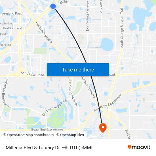 Millenia Blvd & Topiary Dr to UTI @MMI map