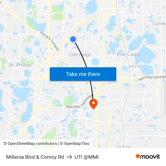 Millenia Blvd & Conroy Rd to UTI @MMI map