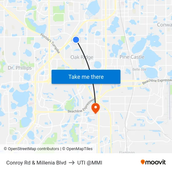 Conroy Rd & Millenia Blvd to UTI @MMI map