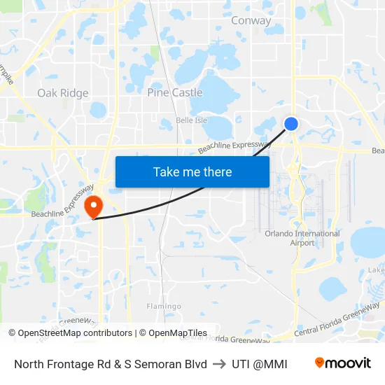 North Frontage Rd & S Semoran Blvd to UTI @MMI map
