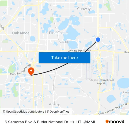 S Semoran Blvd & Butler National Dr to UTI @MMI map