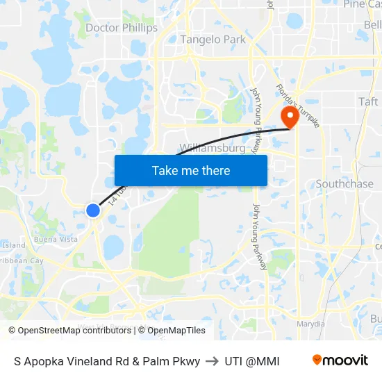 S Apopka Vineland Rd & Palm Pkwy to UTI @MMI map