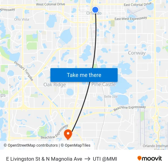 E Livingston St & N Magnolia Ave to UTI @MMI map