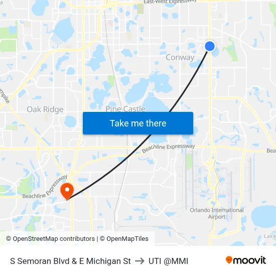 S Semoran Blvd & E Michigan St to UTI @MMI map
