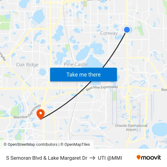 S Semoran Blvd & Lake Margaret Dr to UTI @MMI map