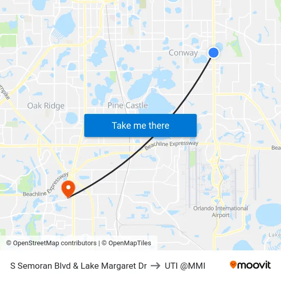 S Semoran Blvd & Lake Margaret Dr to UTI @MMI map
