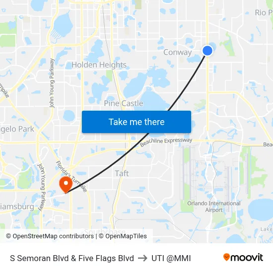 S Semoran Blvd & Five Flags Blvd to UTI @MMI map