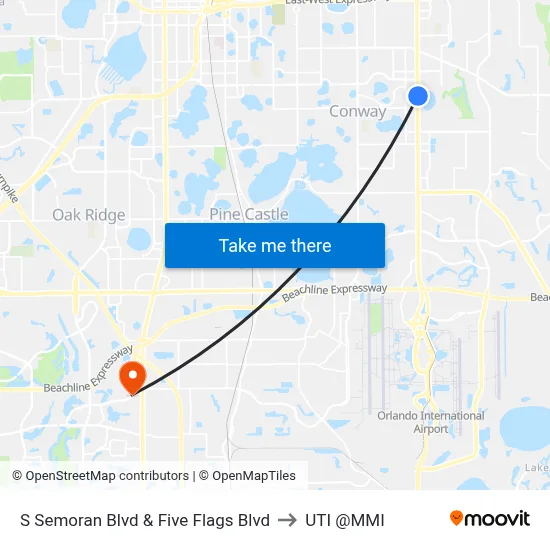S Semoran Blvd & Five Flags Blvd to UTI @MMI map