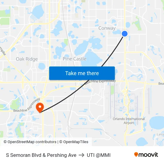 S Semoran Blvd & Pershing Ave to UTI @MMI map