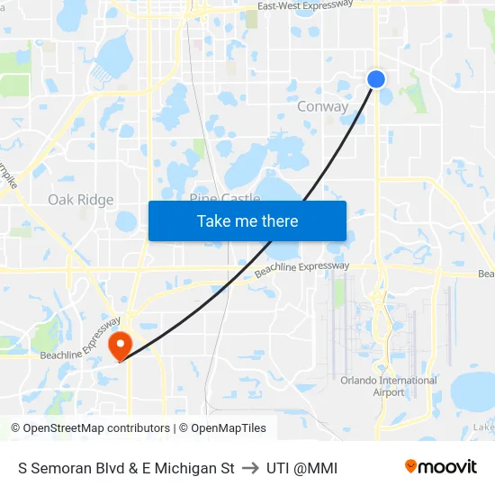 S Semoran Blvd & E Michigan St to UTI @MMI map