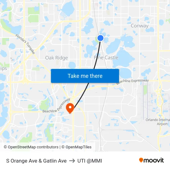 S Orange Ave & Gatlin Ave to UTI @MMI map