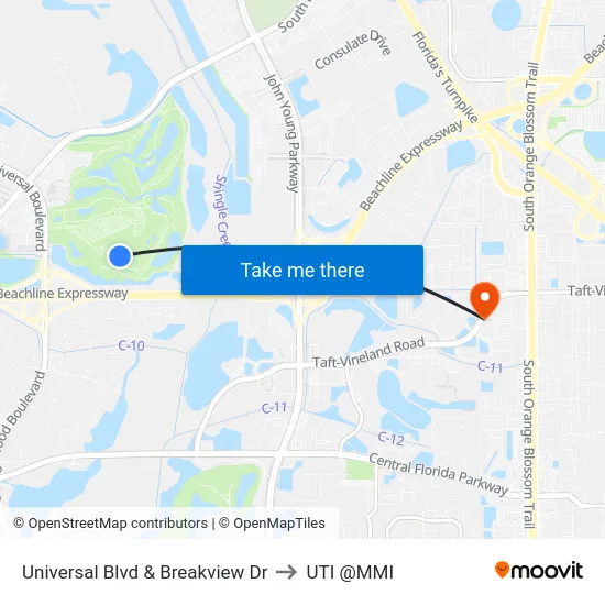 Universal Blvd & Breakview Dr to UTI @MMI map