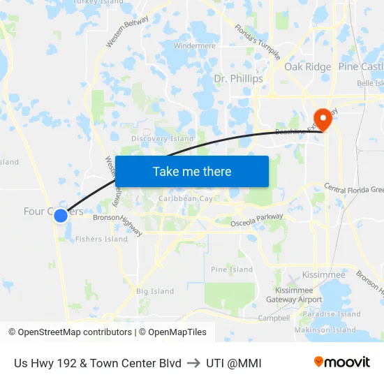 Us Hwy 192 & Town Center Blvd to UTI @MMI map