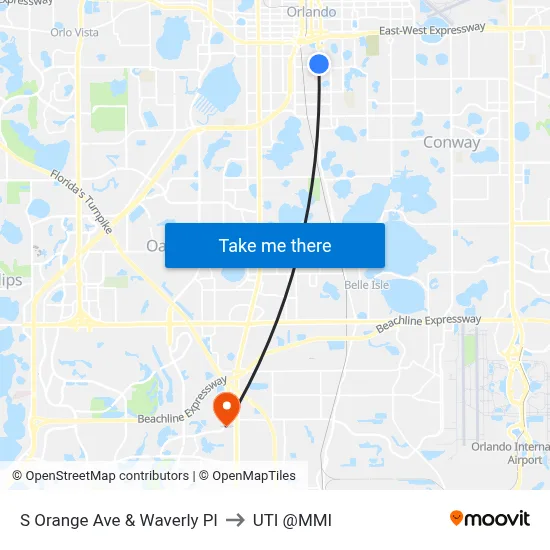 S Orange Ave & Waverly Pl to UTI @MMI map