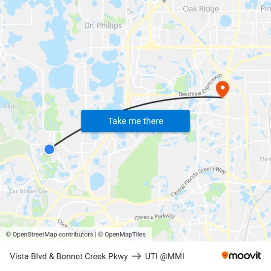 Vista Blvd & Bonnet Creek Pkwy to UTI @MMI map