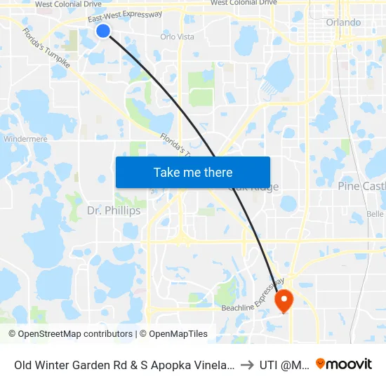 Old Winter Garden Rd & S Apopka Vineland Rd to UTI @MMI map