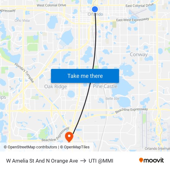 W Amelia St And N Orange Ave to UTI @MMI map