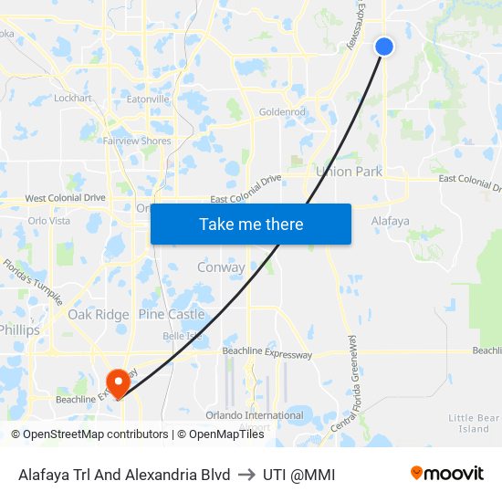 Alafaya Trl And Alexandria Blvd to UTI @MMI map