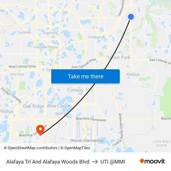 Alafaya Trl And Alafaya Woods Blvd to UTI @MMI map