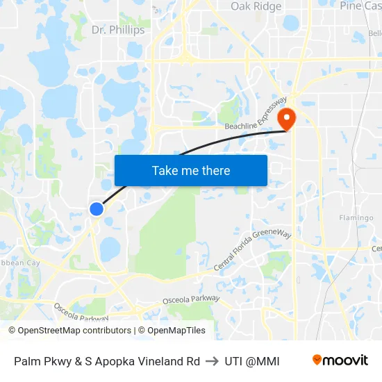 Palm Pkwy & S Apopka Vineland Rd to UTI @MMI map