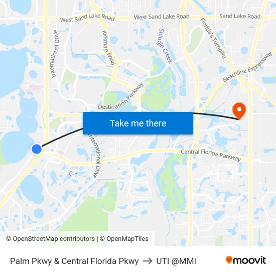 Palm Pkwy & Central Florida Pkwy to UTI @MMI map