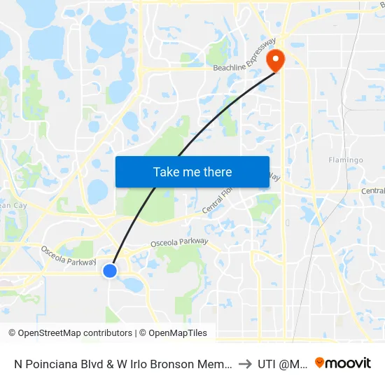 N Poinciana Blvd & W Irlo Bronson Mem Hwy to UTI @MMI map