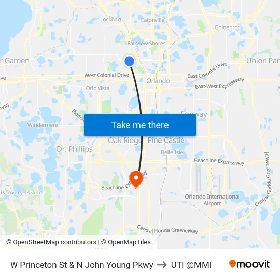 W Princeton St & N John Young Pkwy to UTI @MMI map