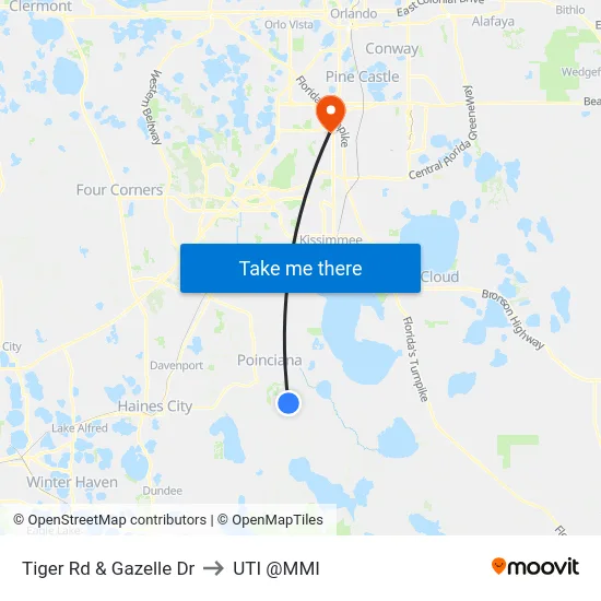 Tiger Rd & Gazelle Dr to UTI @MMI map