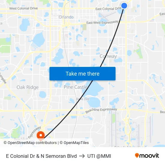 E Colonial Dr & N Semoran Blvd to UTI @MMI map
