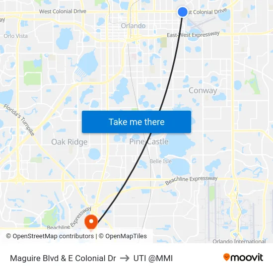 Maguire Blvd & E Colonial Dr to UTI @MMI map