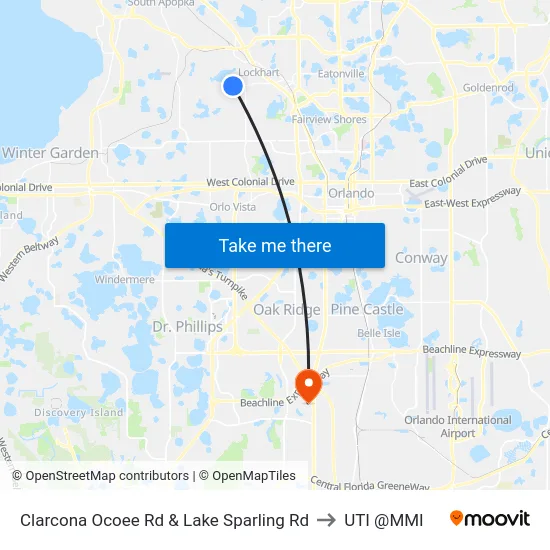 Clarcona Ocoee Rd & Lake Sparling Rd to UTI @MMI map