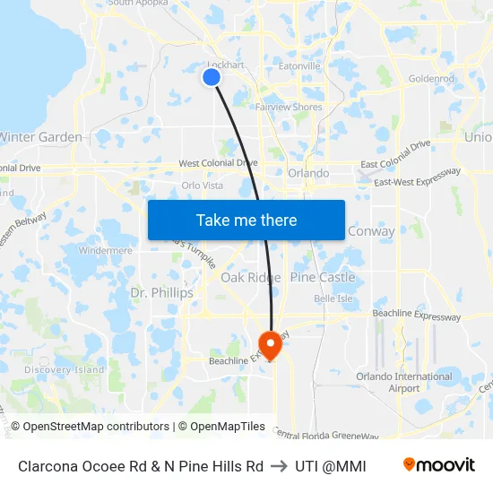 Clarcona Ocoee Rd & N Pine Hills Rd to UTI @MMI map