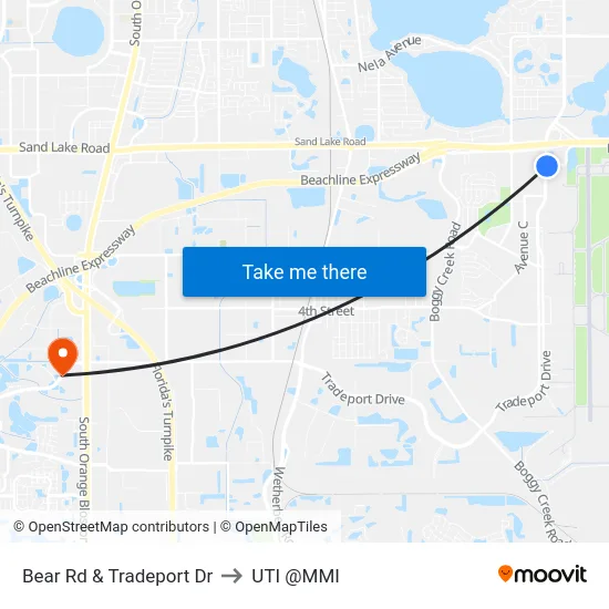 Bear Rd & Tradeport Dr to UTI @MMI map