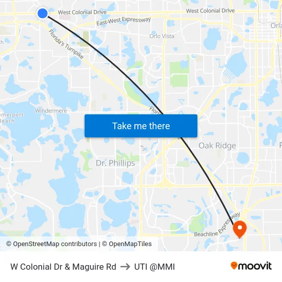 W Colonial Dr & Maguire Rd to UTI @MMI map