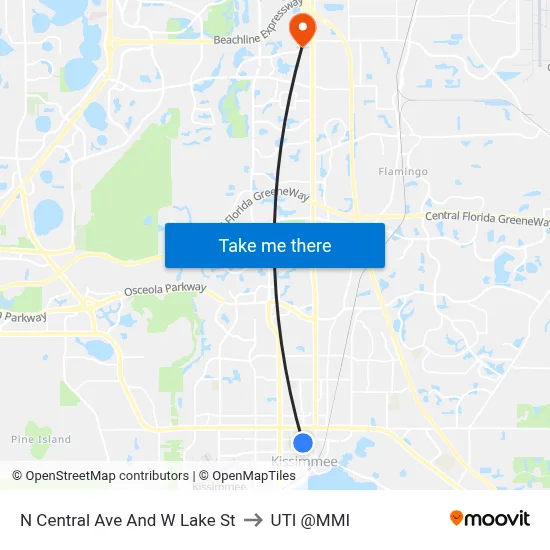 N Central Ave And W Lake St to UTI @MMI map