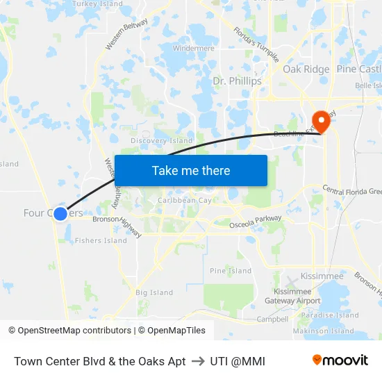 Town Center Blvd & the Oaks Apt to UTI @MMI map